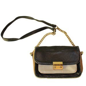 Leather Gold Cuban Link Chain Crossbody Bag Purse
